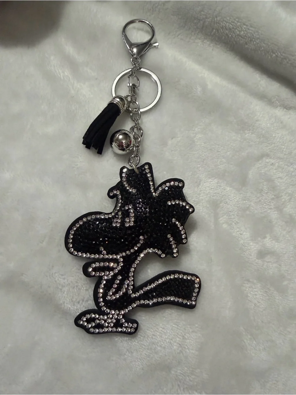 Black Rhinestone Cartoon Tassel Key & Card Holder Charm